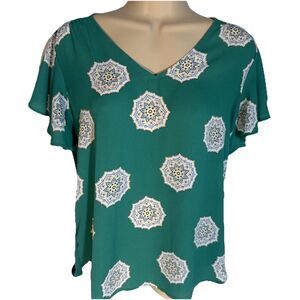 LOFT OUTLET Kelly Green Kaleidoscope Print Butterfly Sleeve Womens XS Blouse